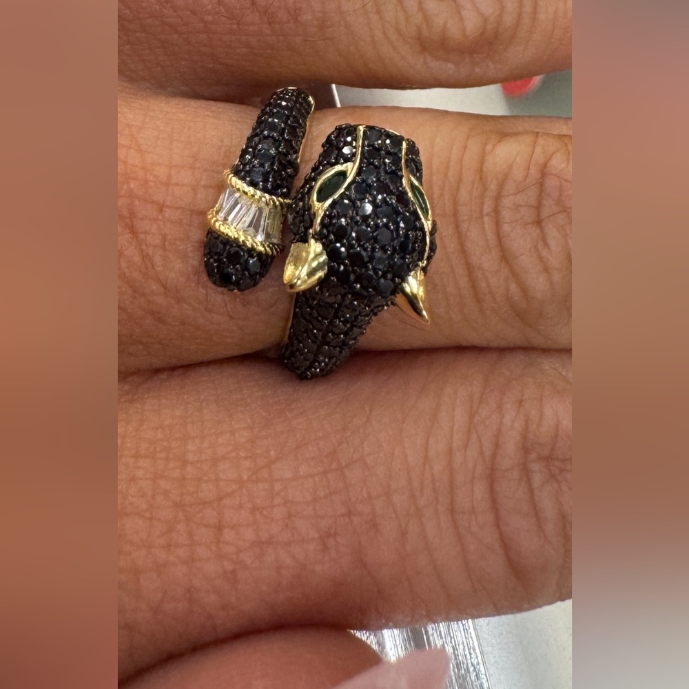 Rachel Zoe black panther Onyx & CZ 18K gold plated silver 925 wrap-around ring - Picture 3 of 11